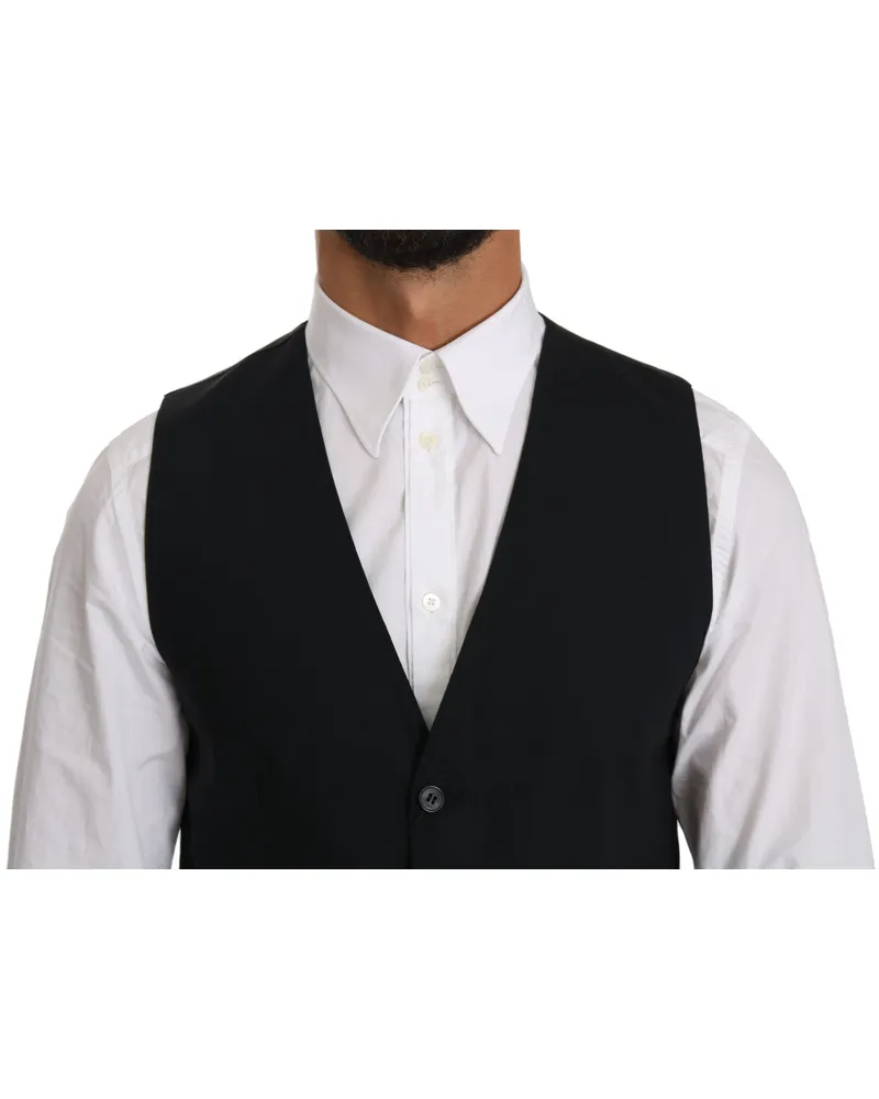 Dolce & Gabbana Men Blue Wool Waistcoat Formal Gilet Vest Virgin Elastane Clothing Black