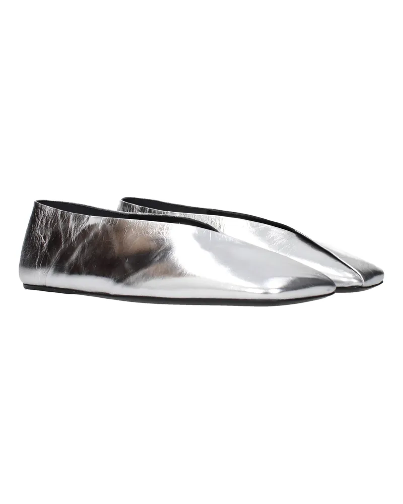 Jil Sander Metallic Leather Ballet Flats — Silver Silver