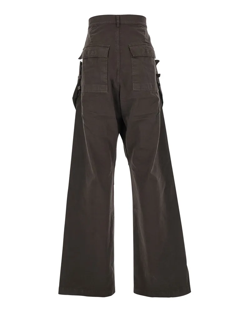 Rick Owens Men's Brown Wide Leg Cargo Pants With Patch Pockets Cotton Trousers Brown
