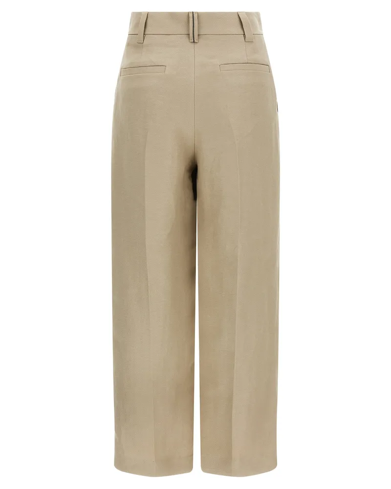 Brunello Cucinelli Women's Beige Linen Casual Pants Beige