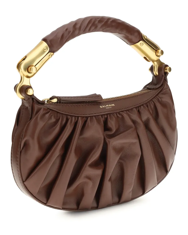 Balmain Women's Mini Bag Ébène Calf Suede Dark Brown Shoulder Brown