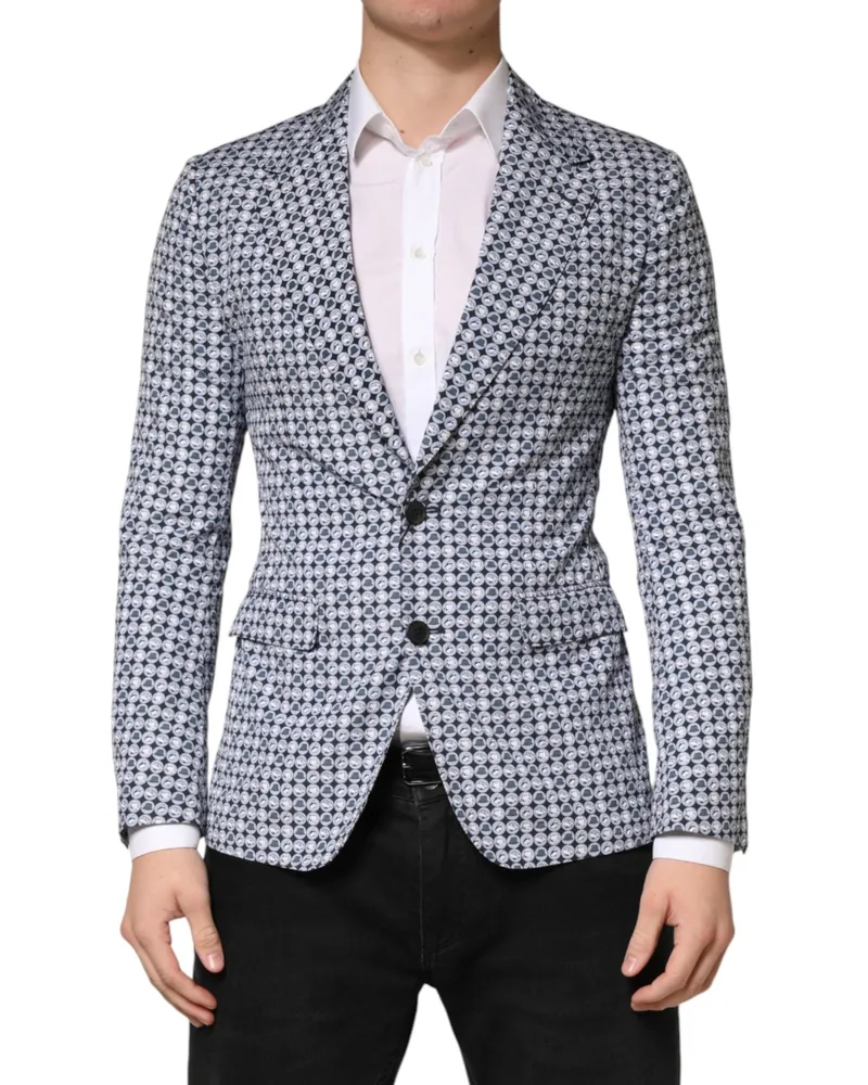 Dolce & Gabbana Men Blue Cotton Patterned Single Breasted Blazer Virgin Wool Clothing Blue