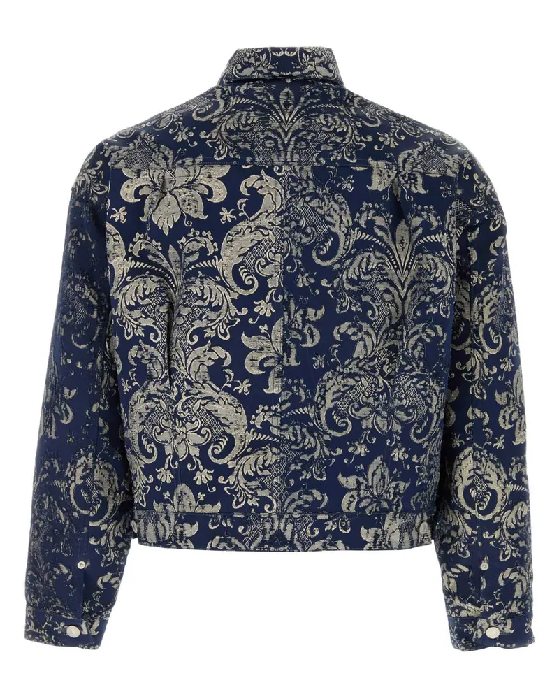 Junya Watanabe Men's Embroidered Damask Jacquard Jacket Navy Polyester Rayon Linen Navy