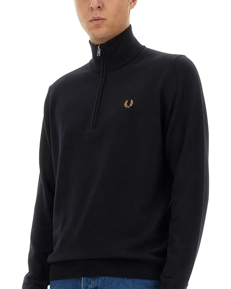 Fred Perry Logo Jersey RWS Merino Wool Sweater — Blue Blue