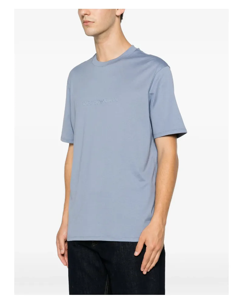 Emporio Armani Logo-Printed Cotton T-Shirt — Blue Blue