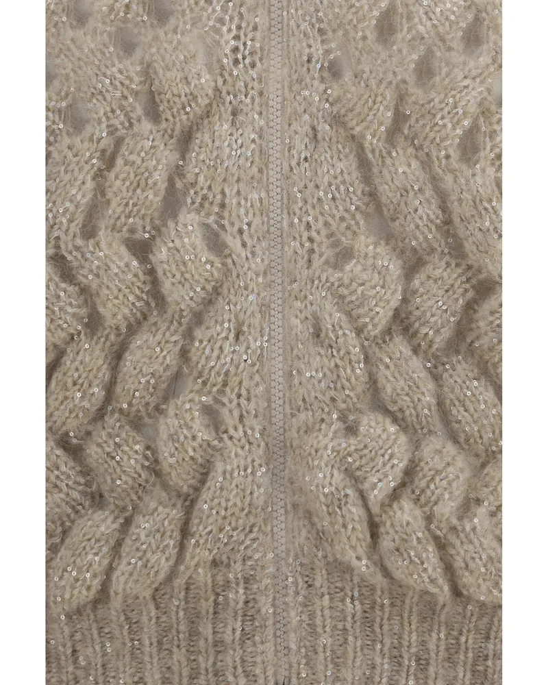 Brunello Cucinelli Women Cardigan Mohair-Wool Beige Beige-Stracciatella Merino Wool (ovis Aries) Beige/stracciatella Sweater Beige