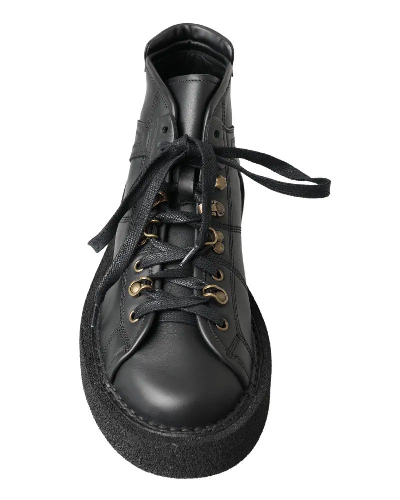 Dolce & Gabbana Men's Black Leather Slip On Stretch Boots Black