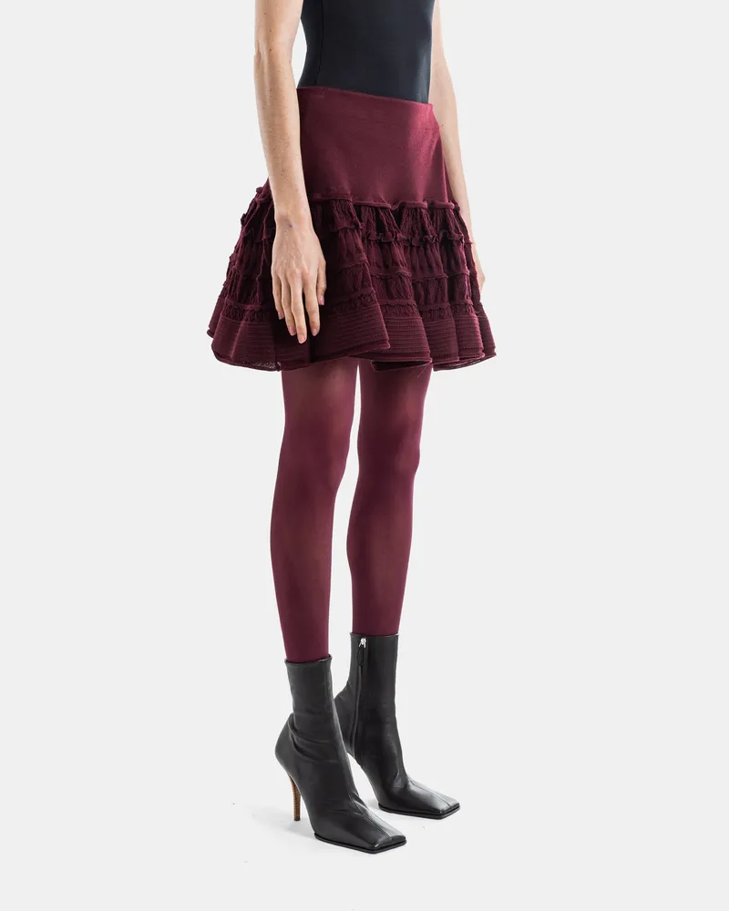 Alaïa Women's Ruffle Mini Skirt Bordeaux Virgin Wool Red Red