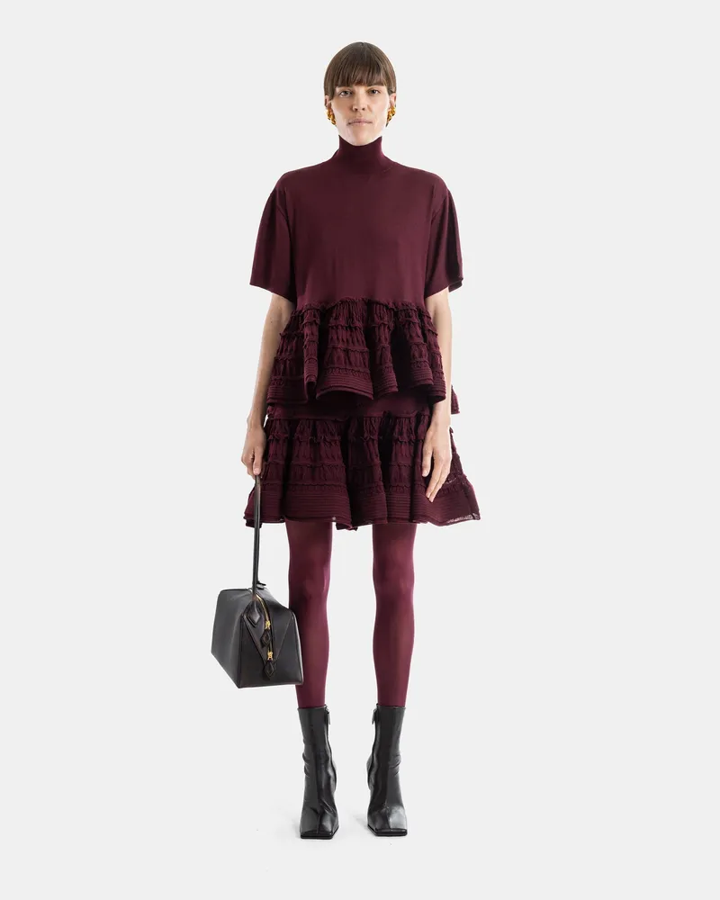 Alaïa Women's Ruffle Mini Skirt Bordeaux Virgin Wool Red Red