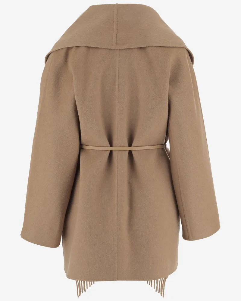 Max Mara Women's Pure Camel Coat With Fringes Camel