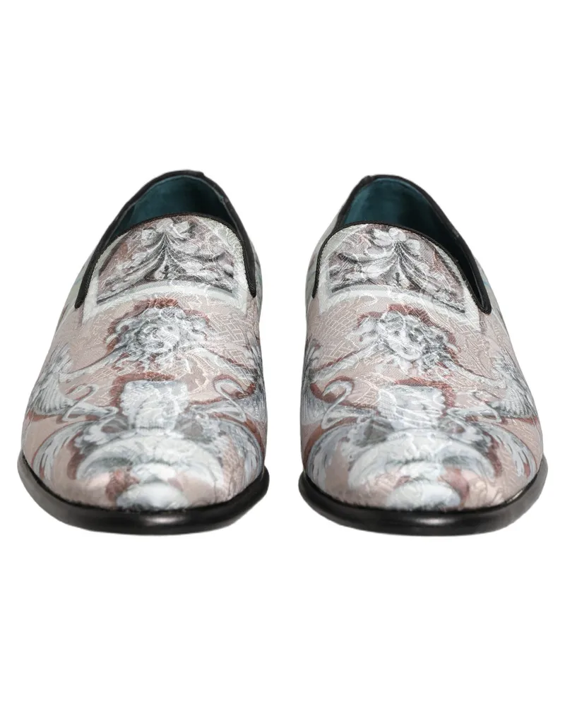Dolce & Gabbana Men's Multicolor Velvet Baroque Dress Loafers Shoes Leather Multicolor
