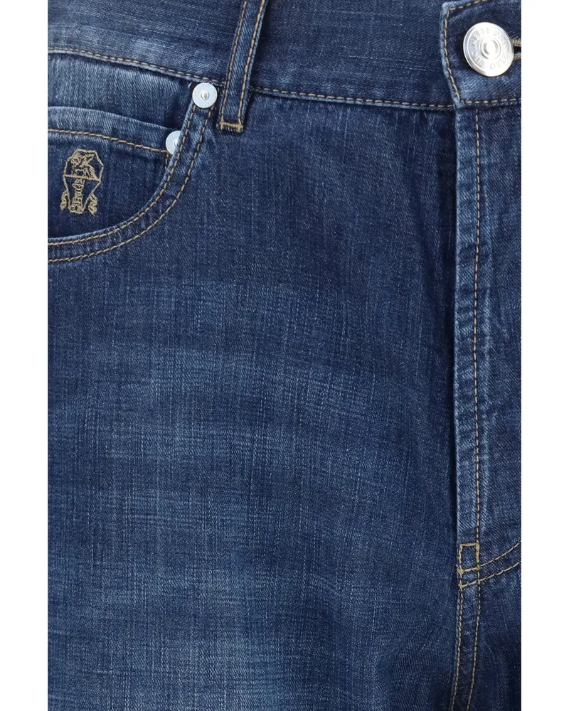 Brunello Cucinelli Men's Lightweight Denim Pants, Dark Cotton Jean Blue