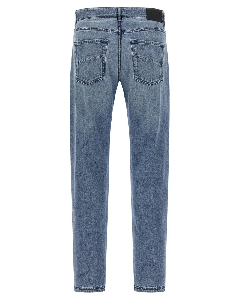 Fendi Stonewashed Straight-Leg Denim Jeans — Blue Blue