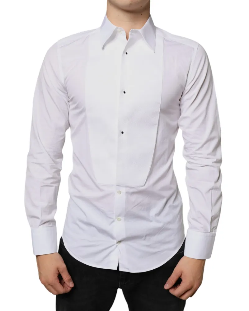 Dolce & Gabbana Men White Bib Cotton Poplin Formal Dress Shirt White