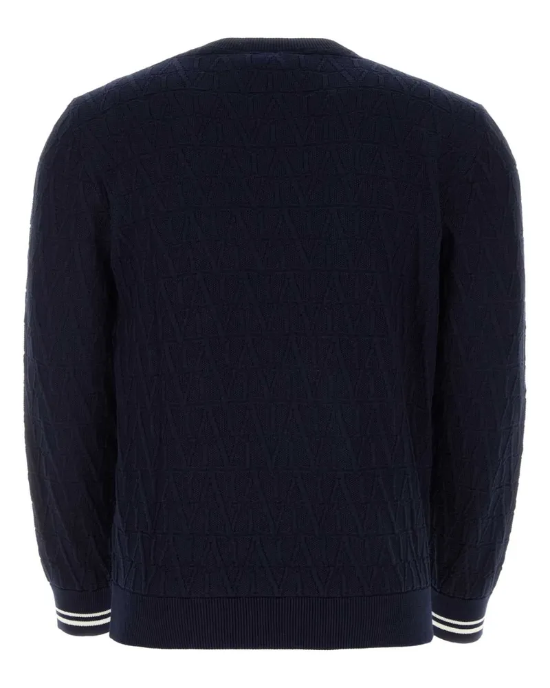 Valentino Garavani Men Dark Blue Cotton Sweater Sttoileiconographnavynavyavorio Exterior: Maglieria Navy