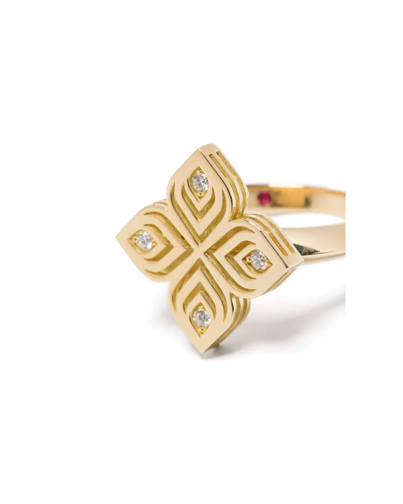 Roberto Coin Women's 18kt Yellow Gold Arabesque Flower Diamond Ring Ss25 W Gold