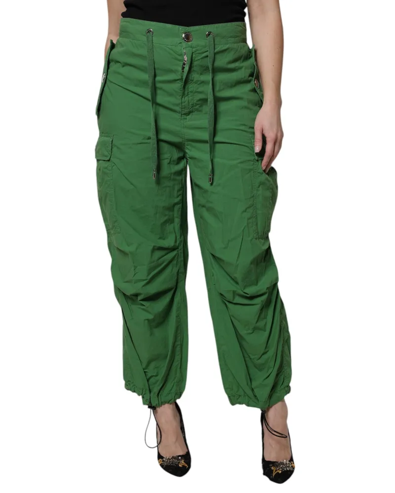 Dolce & Gabbana Women Green Cotton High Waist Cargo Pants Elastane Green