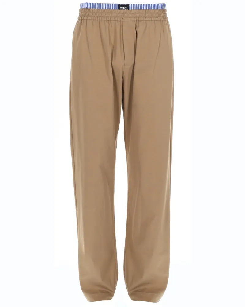 MSGM Double-Elastic Cotton Trousers — Beige Beige