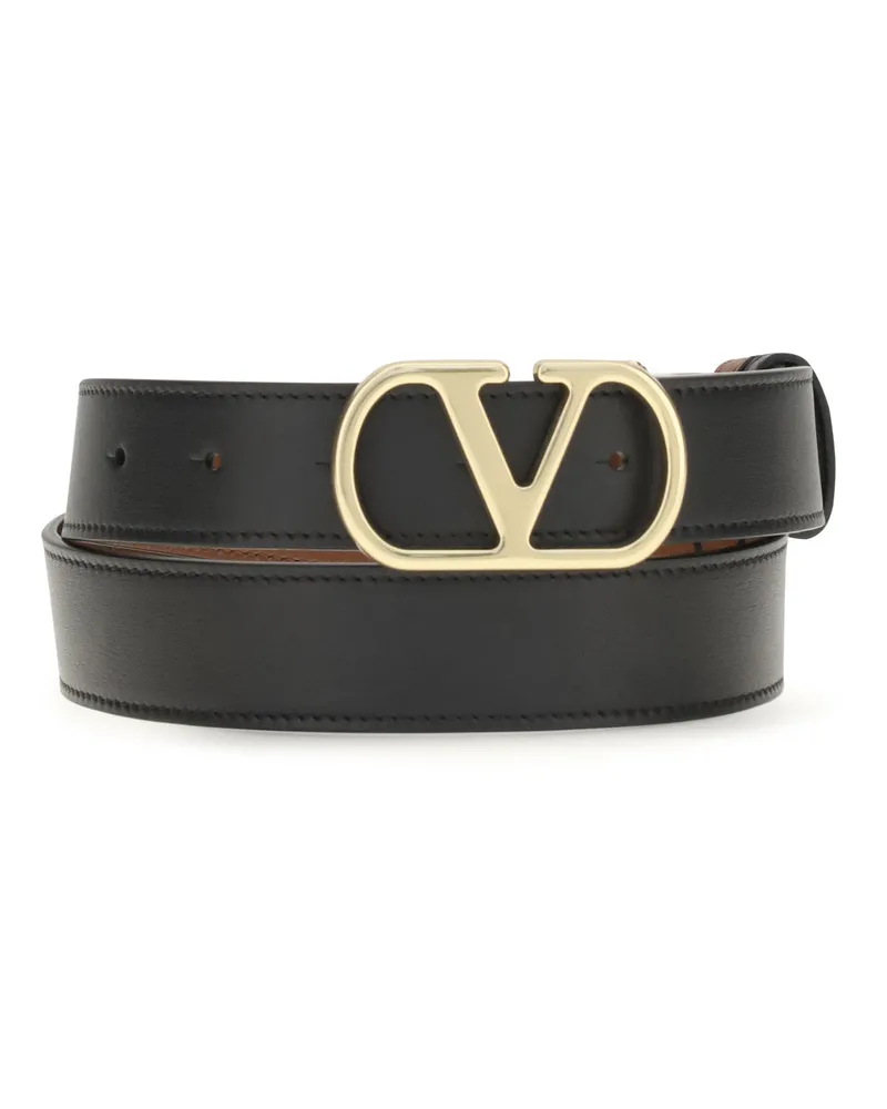 Valentino Garavani Women's Reversible Vlogo Signature Belt Nero-Deep Caramel Calf Leather Bos Taurus E Braces Nero/deep Black