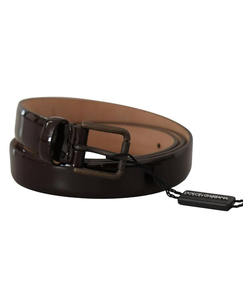 Dolce & Gabbana Women's Black Patent Leather Logo Metal Waist Buckle Belt Black