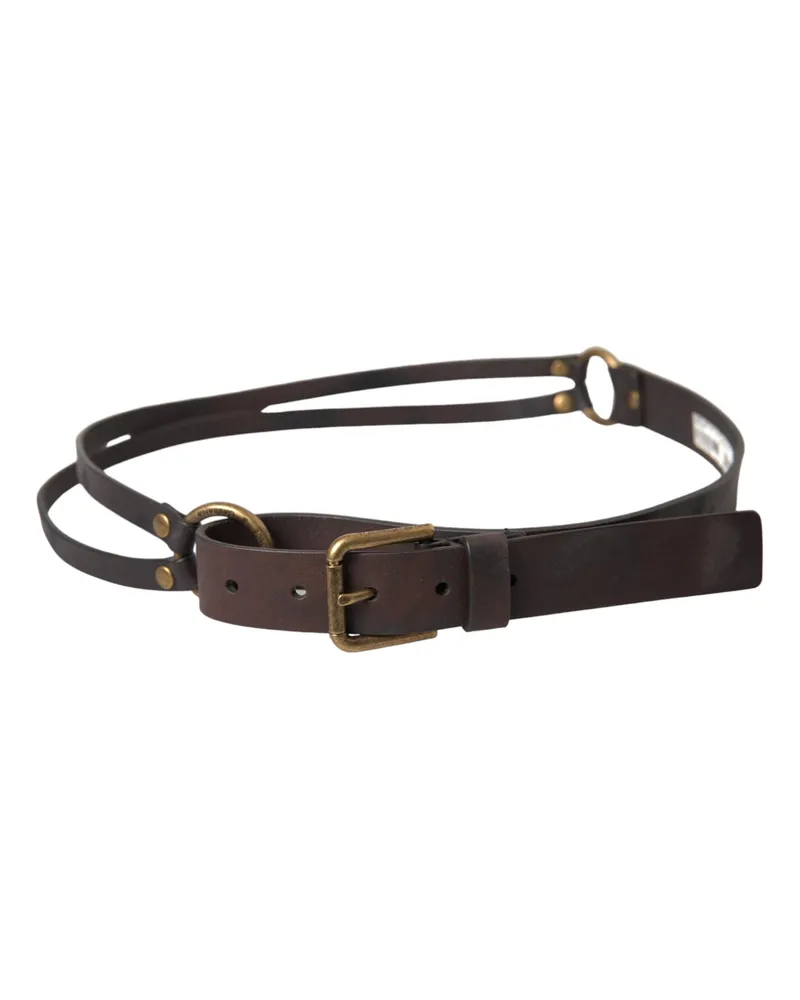 Dolce & Gabbana Dark Brown Leather Gold Metal Buckle Women Belt Brown