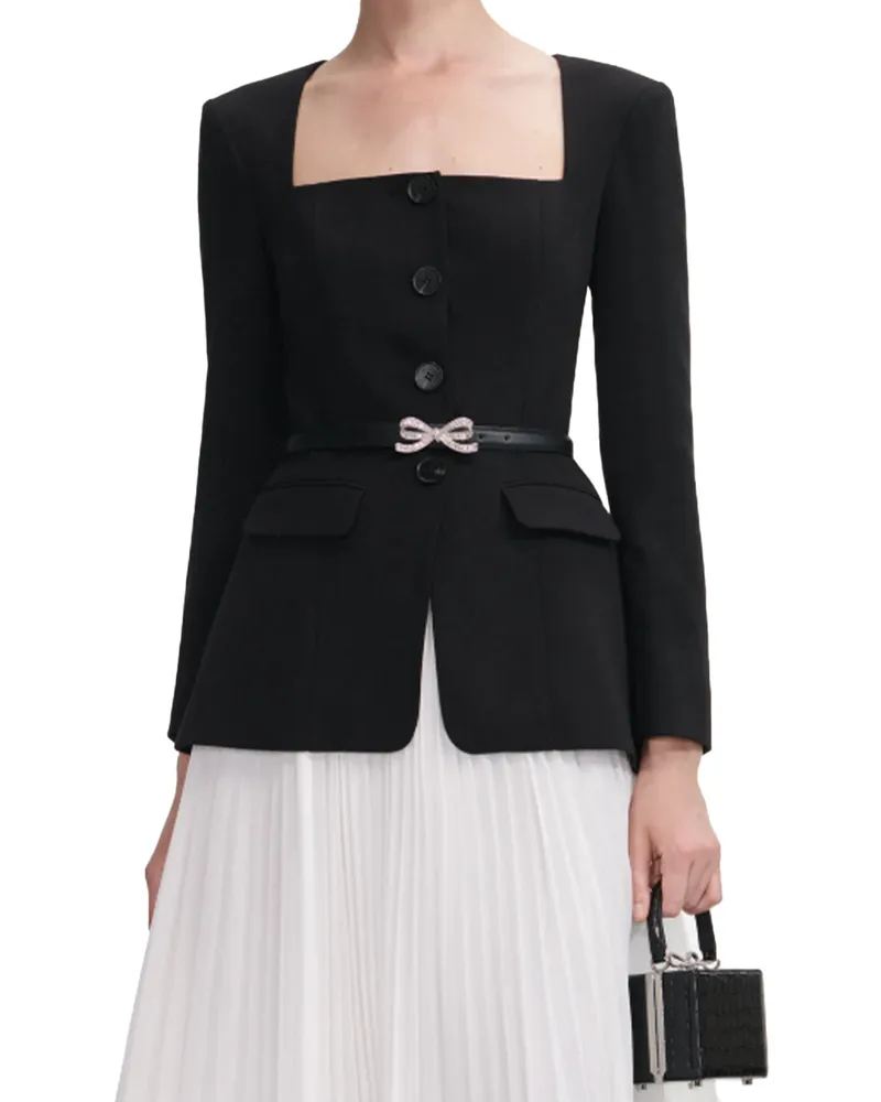 Self-Portrait Contrast Chiffon Midi Dress — Black Black