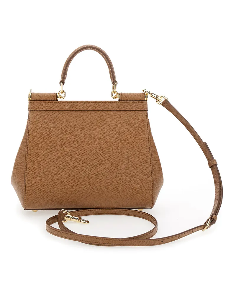 Dolce & Gabbana Women's Handbag My Sicily Medium Brown Grained Leather Handbags Hand Bags Brown