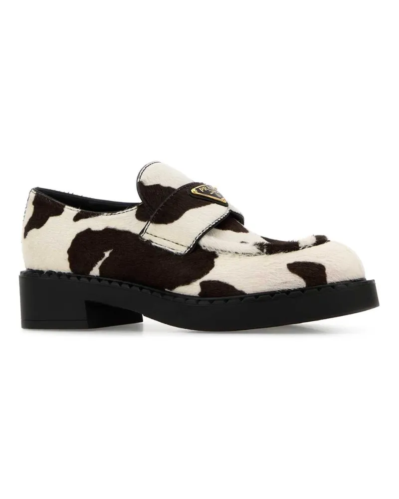 Prada Women's Printed Calf Hair Loafers Bianco-Moro Mocassini Bianco/moro White
