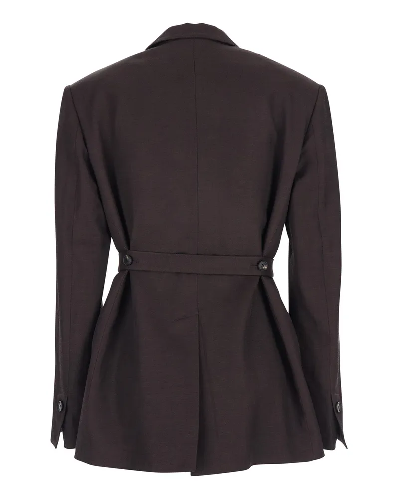 TELA Women's Double-Breasted Jacket Brown Viscose Blazers Brown