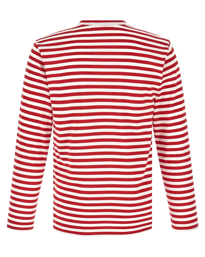 Comme des Garçons Red and White Striped T-Shirt — Red Red