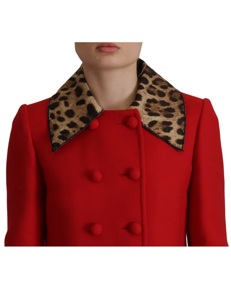 Dolce & Gabbana Women's Red Leopard Wool Trenchcoat Jacket Clothing Red