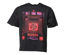 Men's Black Cotton Graphic Print Crew Neck T-Shirt Nylon Elastane
