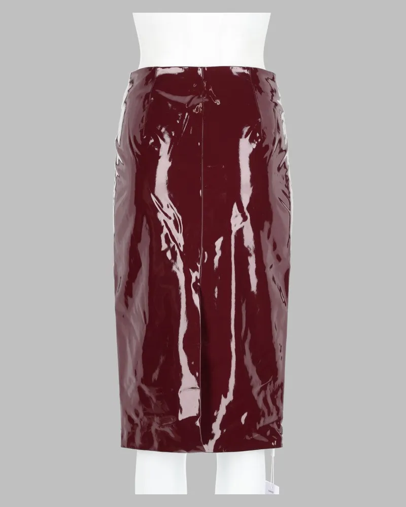 Self-Portrait Faux Leather Midi Skirt — Burgundy Burgundy
