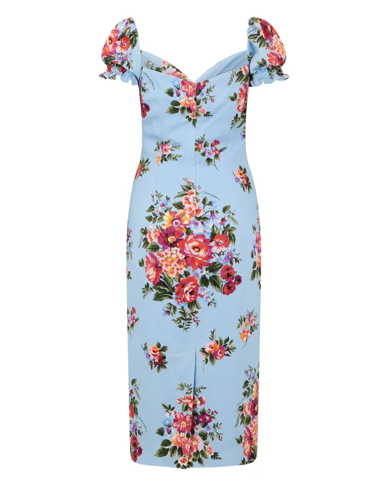 Dolce & Gabbana Women's Midi Silk Dress Light Blue Floral Blue