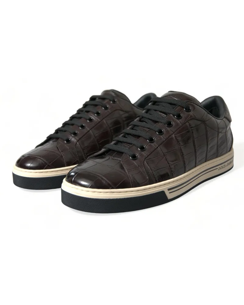 Dolce & Gabbana Brown Croc Exotic Leather Men Casual Sneakers Shoes Crocodile Brown