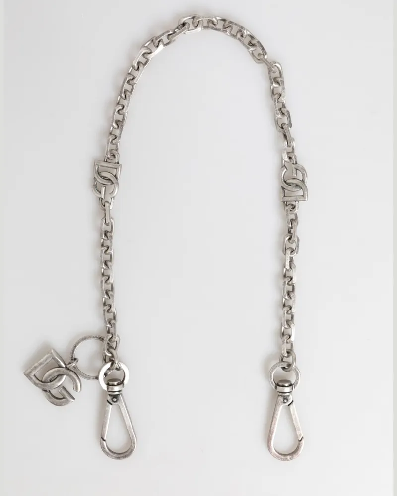 Dolce & Gabbana Silver Tone Brass Dg Logo Detailing Chain Men Necklace Real Zamak Silver