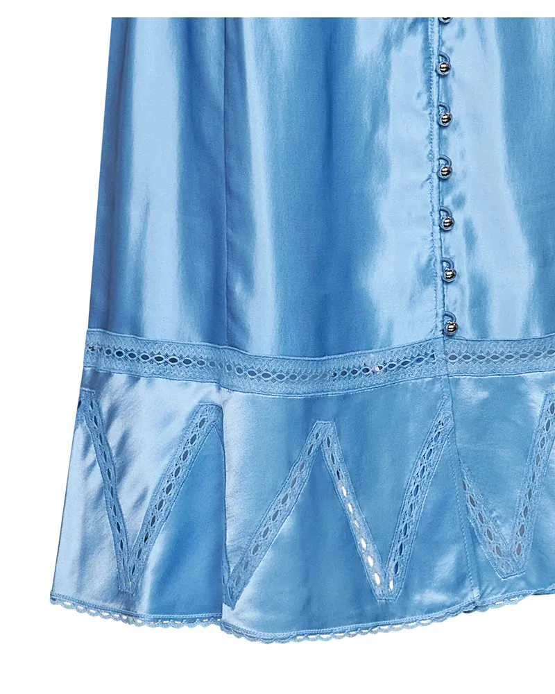 Paco Rabanne Satin with Lace Trim Midi Skirt — Blue Blue