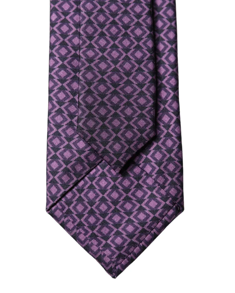 Dolce & Gabbana Purple Patterned Silk Adjustable Men Necktie Tie Purple