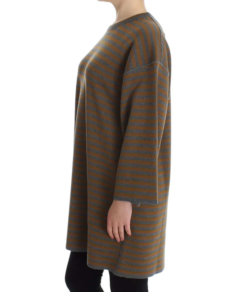 Dolce & Gabbana Women's Oversized Gray Yellow Striped Sweater Top Wool Gray