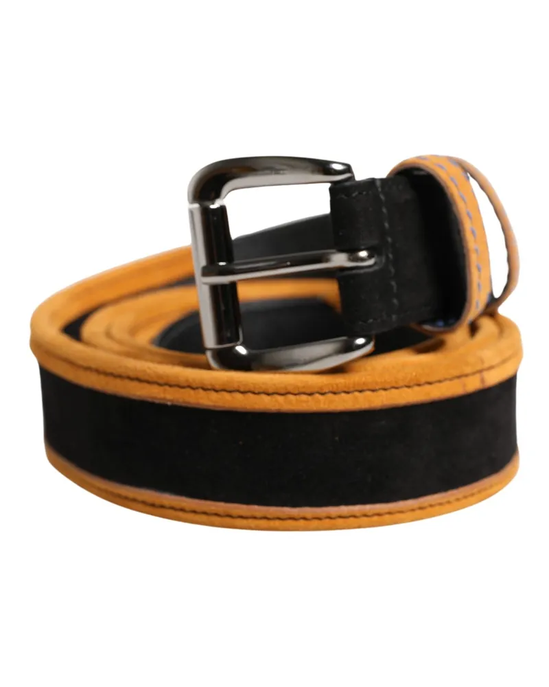 Dolce & Gabbana Men Black Orange Polyester Metal Buckle Belt Calf Black