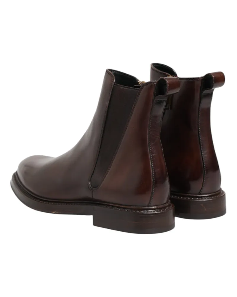 Dolce & Gabbana Men's Brown Chelsea Leather Mid Calf Boots Shoes Polyester Elastane Brown