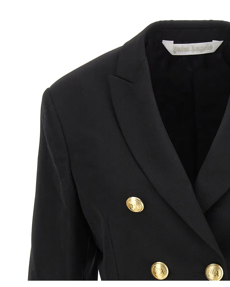 Palm Angels Double-Breasted Cropped Blazer — Black Black