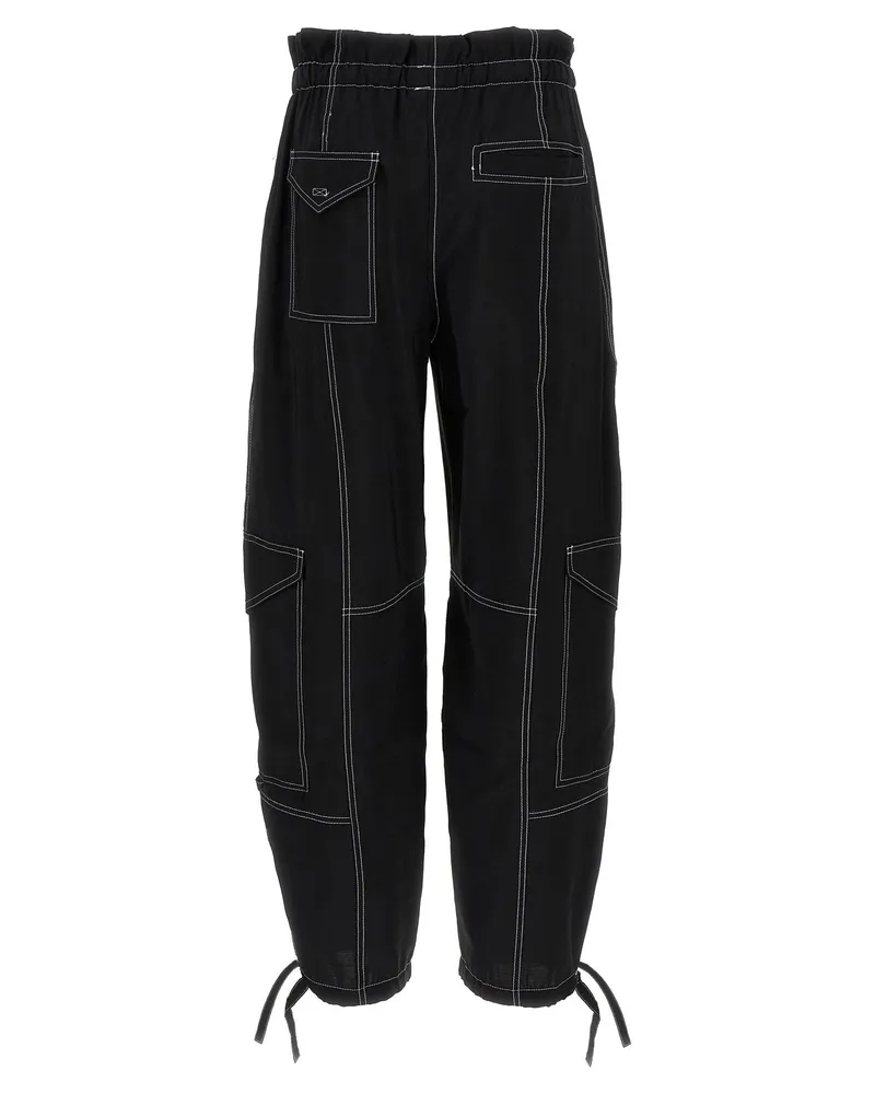 Ganni Pocket Detail Viscose Cargo Pants — Black Black