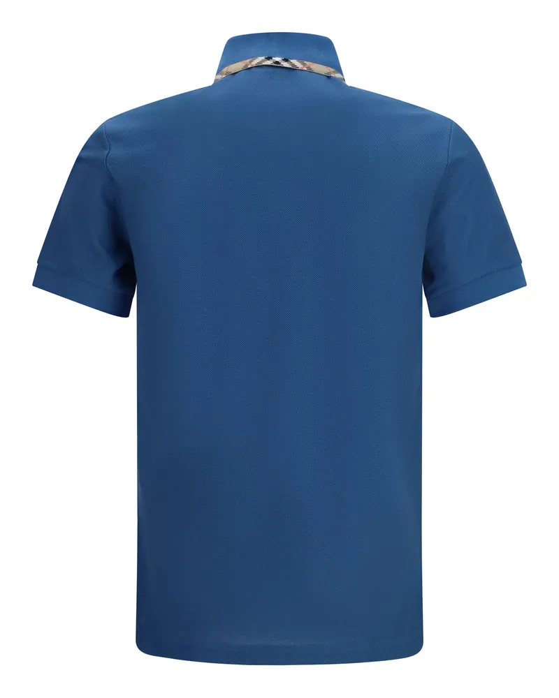 Burberry Men's Cotton Polo With Check Trims Officers Blue Shirts T-shirts And Polos Blue