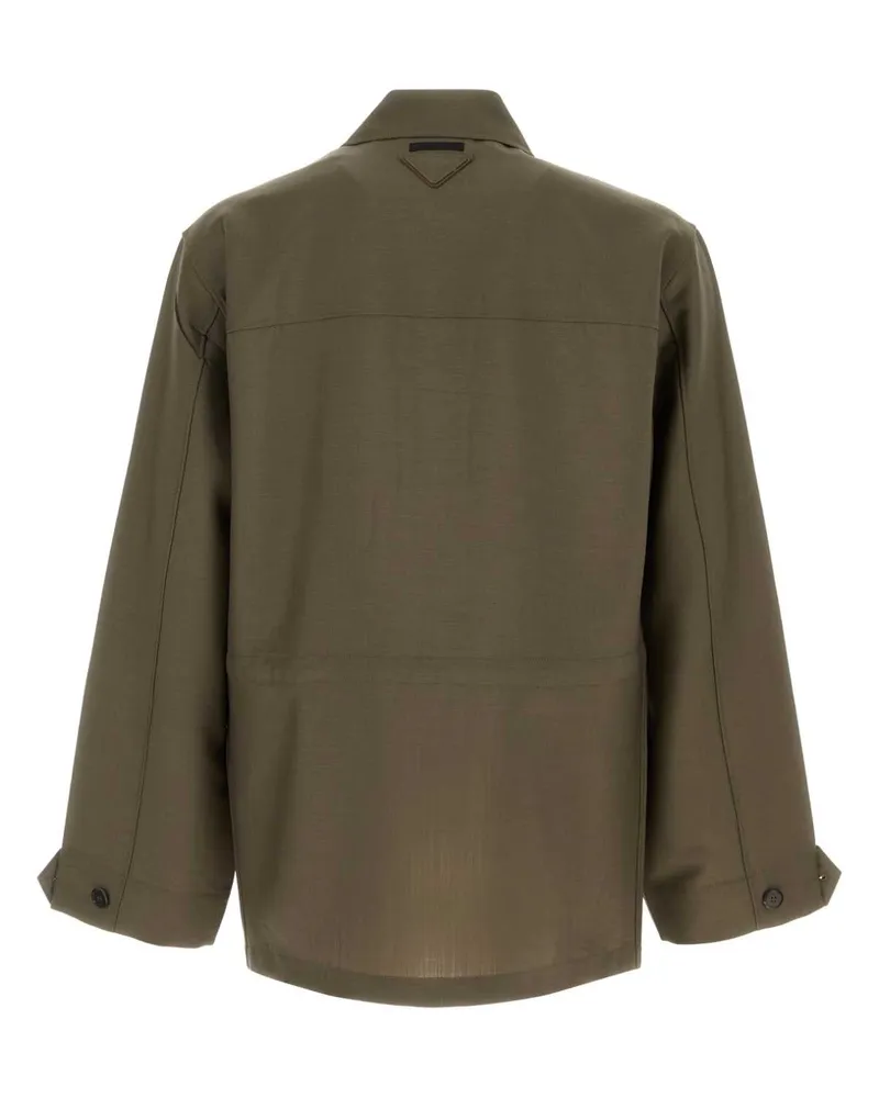 Prada Men's Olive Green Mohair Blend Jacket Militare Exterior: Virgin Wool Giubbini Green