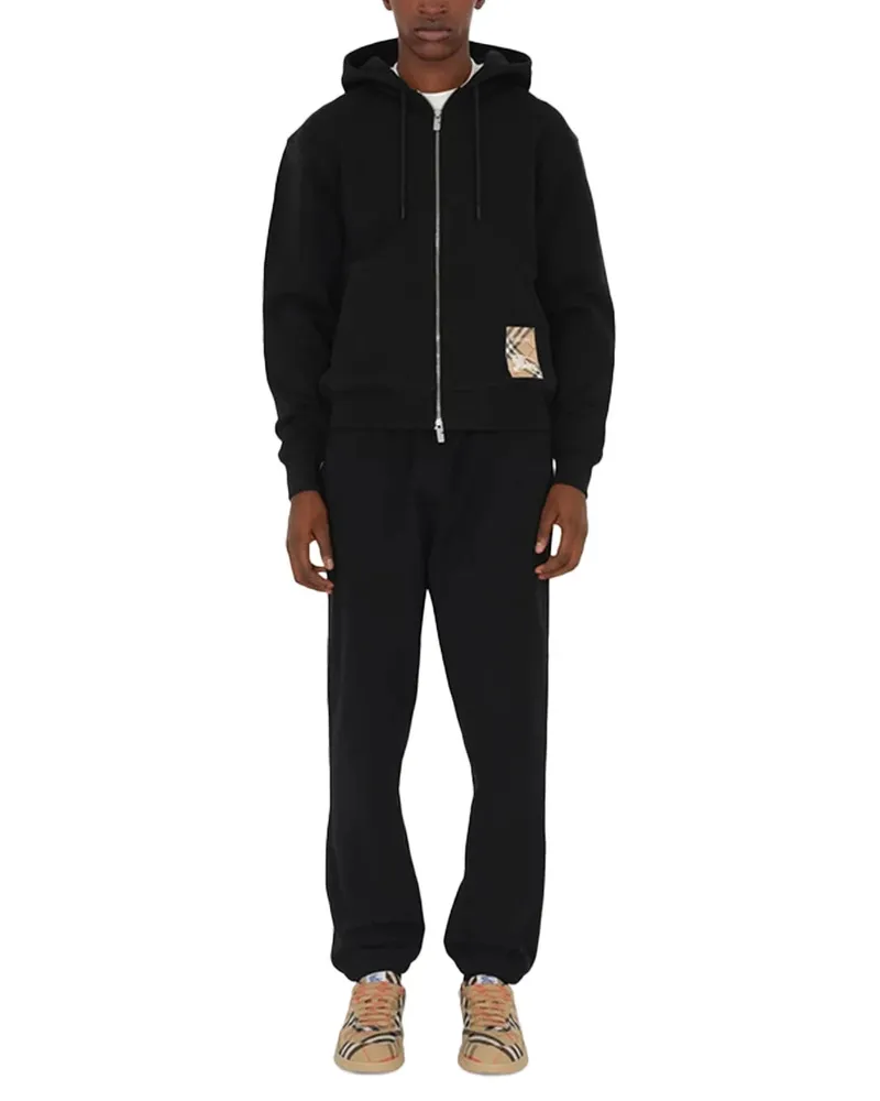 Burberry Check Label Terry Cotton Joggers — Black Black