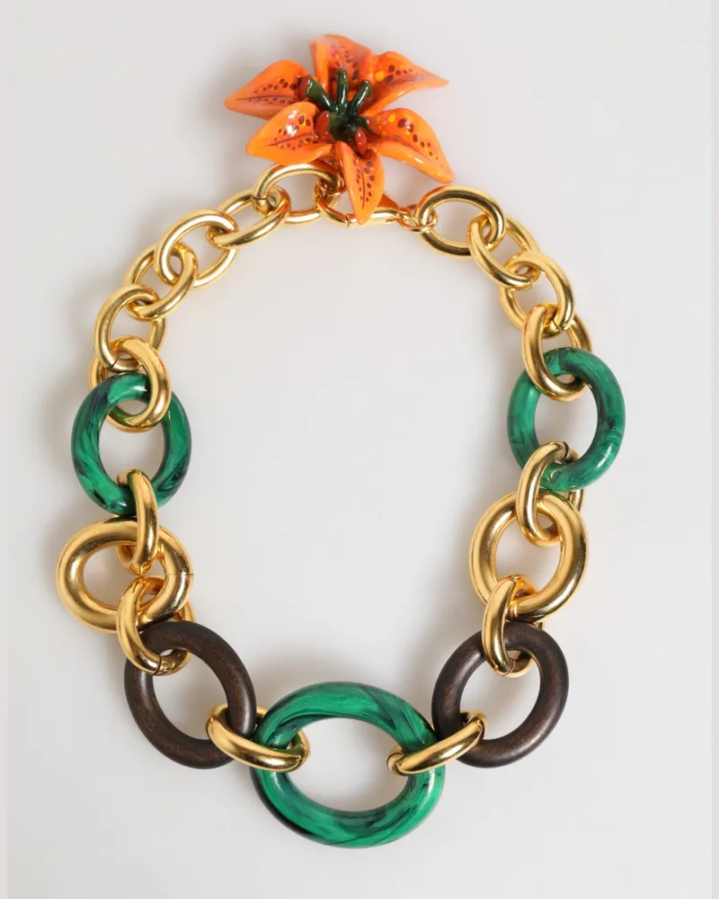Dolce & Gabbana Women's Multicolor Gold Brass Tiger Lily Floral Chai Necklace Multicolor