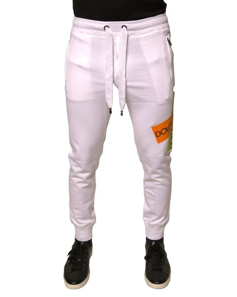 Dolce & Gabbana Men's White Logo Tape Jogger Cotton Sweatpant Pants White