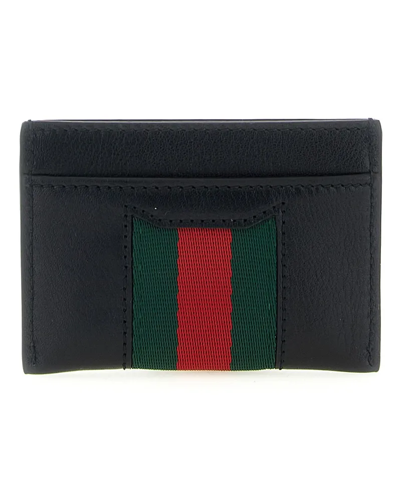 Gucci Web Striped Leather Card Case — Black Black