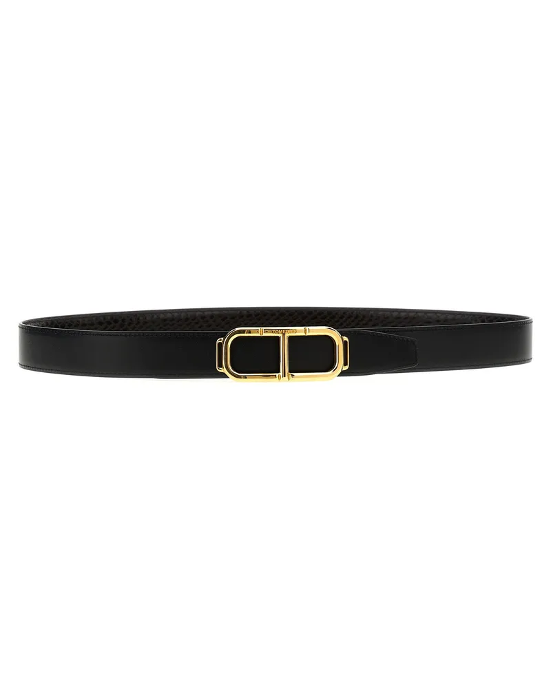 Tom Ford Reversible Python-Print Leather Belt — Black Black